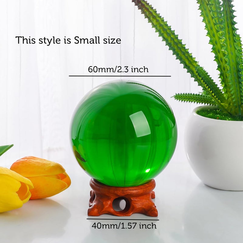 Modaier Small Green Crystal Ball 60mm/2.3 inch with Rose Wooden Stand and Gift Box for lensball Photography,Fortune Teller,Feng Shui, Witchcraft Decor,Scrying,Magic,Crystal Orb Prop Decorative Glass Sphere - Image 2
